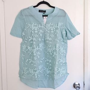 Gracila Robins Egg Blue Floral Embroidered Blouse